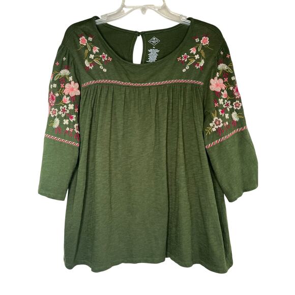 St. John's Bay Tops - St. John's Bay 3/4 length sleeve top, embroidery and tassel detail, size XL, EUC